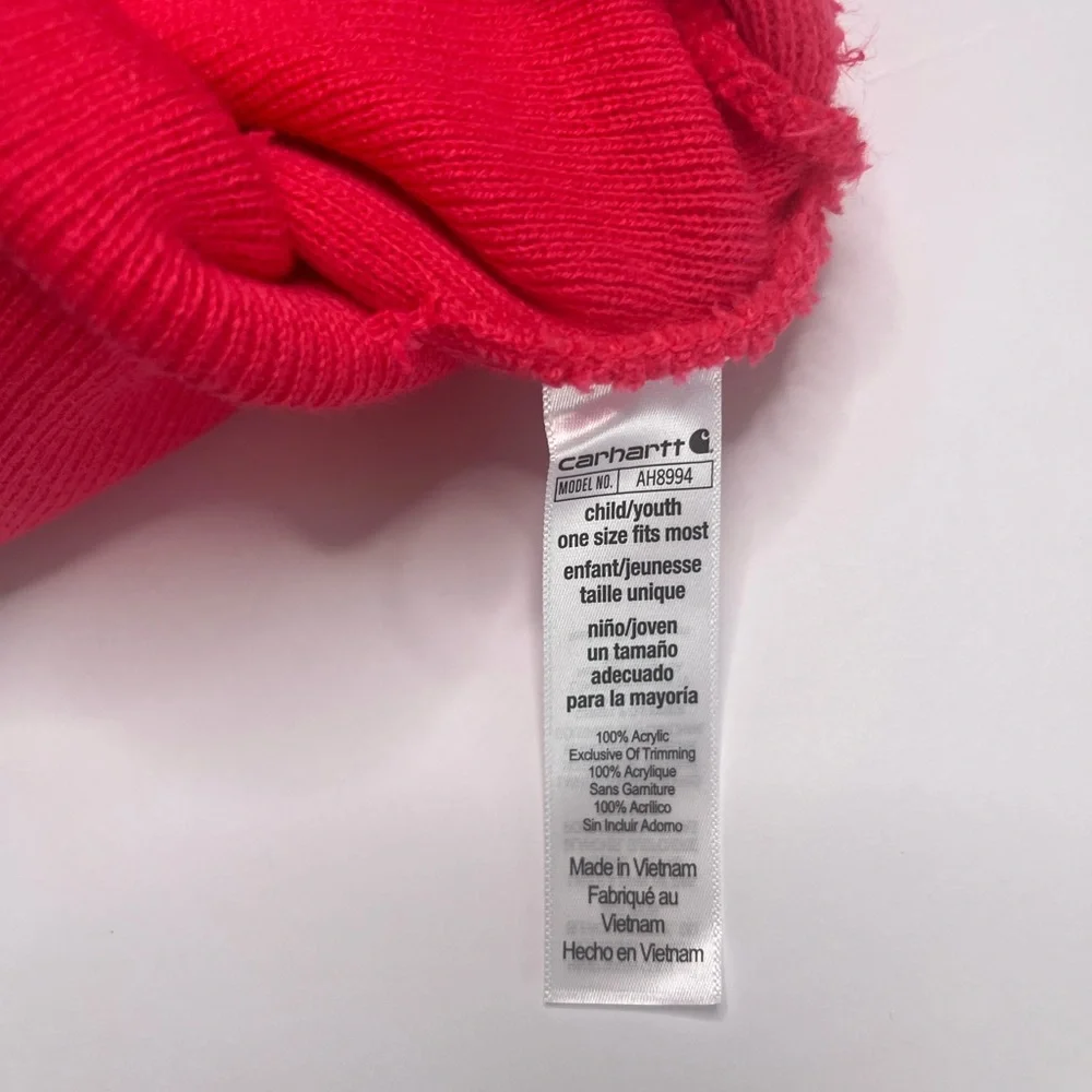 Carhartt Logo Knit Hat Youth / Child Unisex Color- Raspberry‎ Acrylic NWT